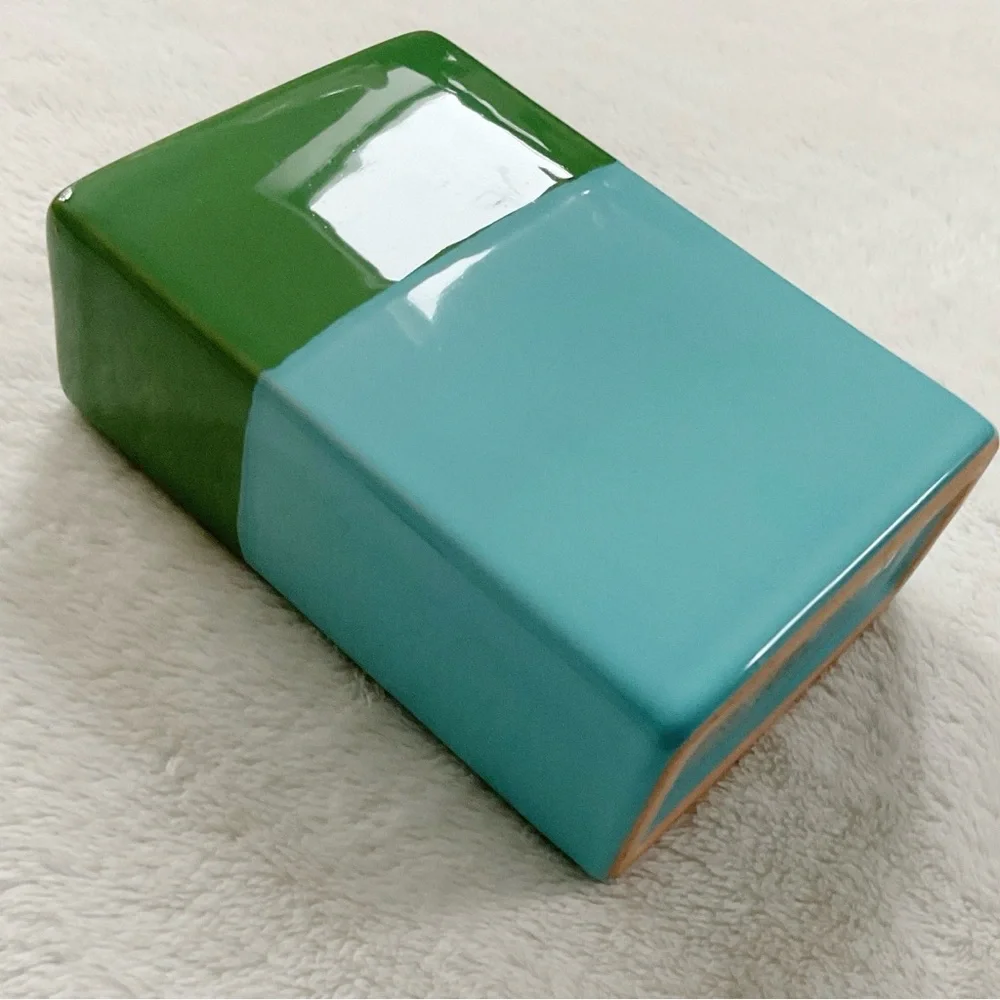 Red Envelope Portugal Ceramic Vase Green Blue Color Block Modern 6”